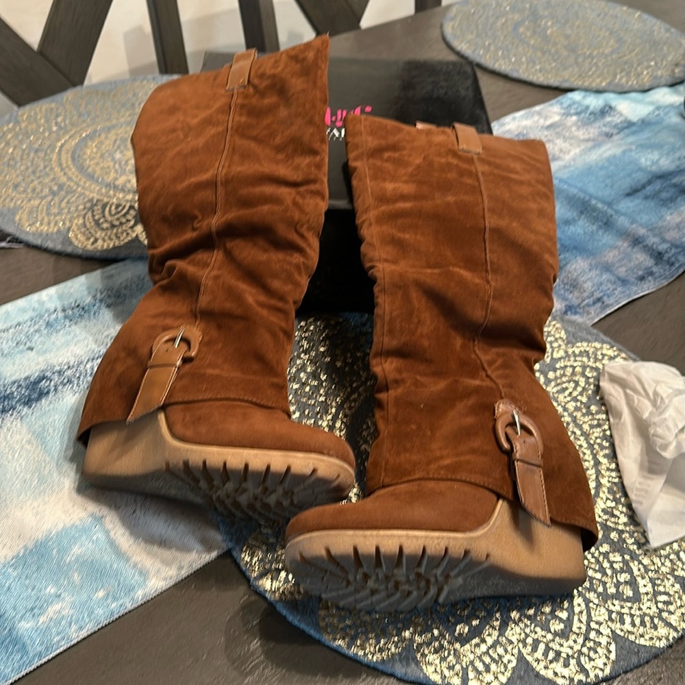 Brown suede boots